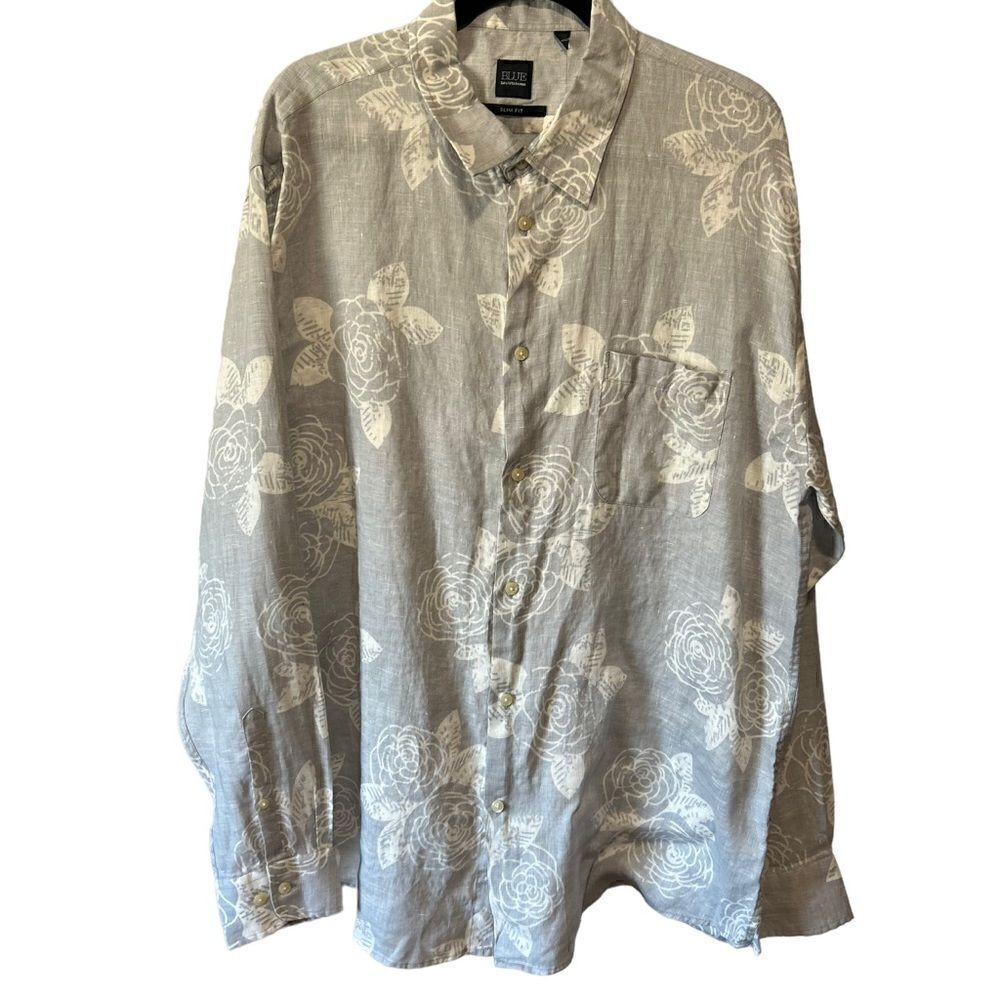 Blue By Saks Fifth Avenue Floral Linen Long Sleeved Slim Fit Button Down Shirt — image 3 of 8